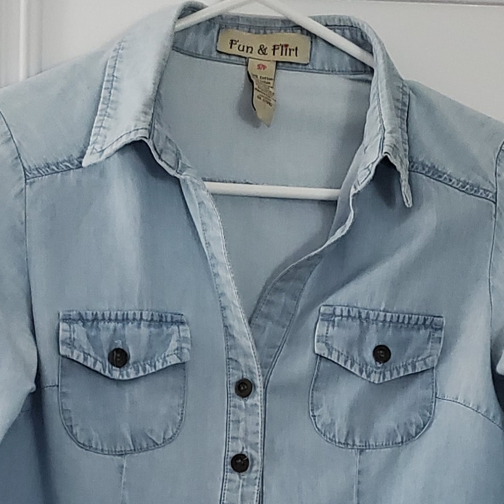 Fun & Flirt Denim Long sleeve Shirt- Small - Picture 4 of 11